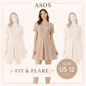 NWT ASOS Lace Panel Fit & Flare Dress Soft Taupe Beige/ Nude Beige Size US 12